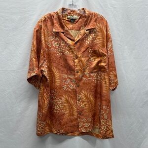 Tommy Bahama Vintage Mens Silk Hawaiian Button Down Shirt Orange Coral Size L